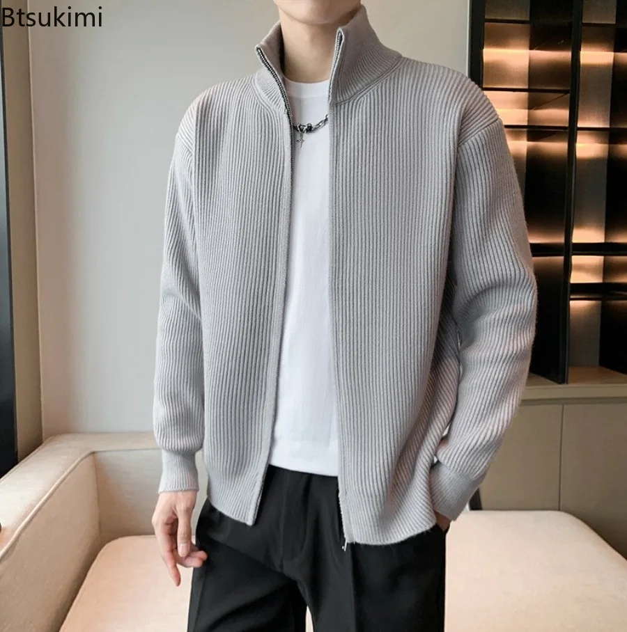 2026 New Spring Autumn Sweater Cardigan Thin Knitted Coat Men's Fashion Versatile Solid Color Long Sleeve Zipper Jacket Coats