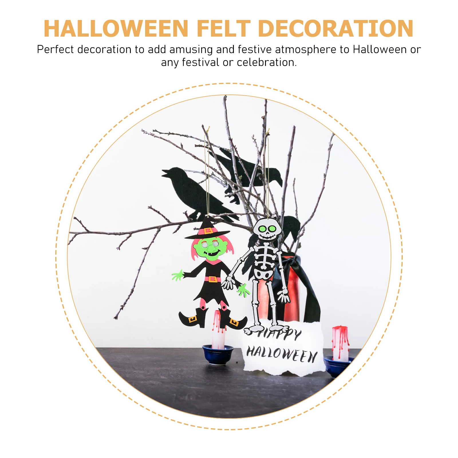 

4pcs Felt Witch Pendant Halloween Decorations Skull Ghost Ornaments for Party Home Wall Window Decor Felt