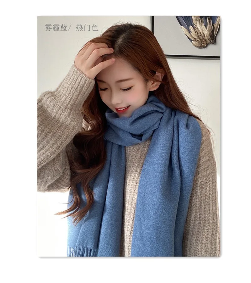 Winter Shawl and Wrap Bandana Pashmina Tassel Female Foulard Thick Blanket Luxury Cashmere Bright Solid Colors Women Scarf