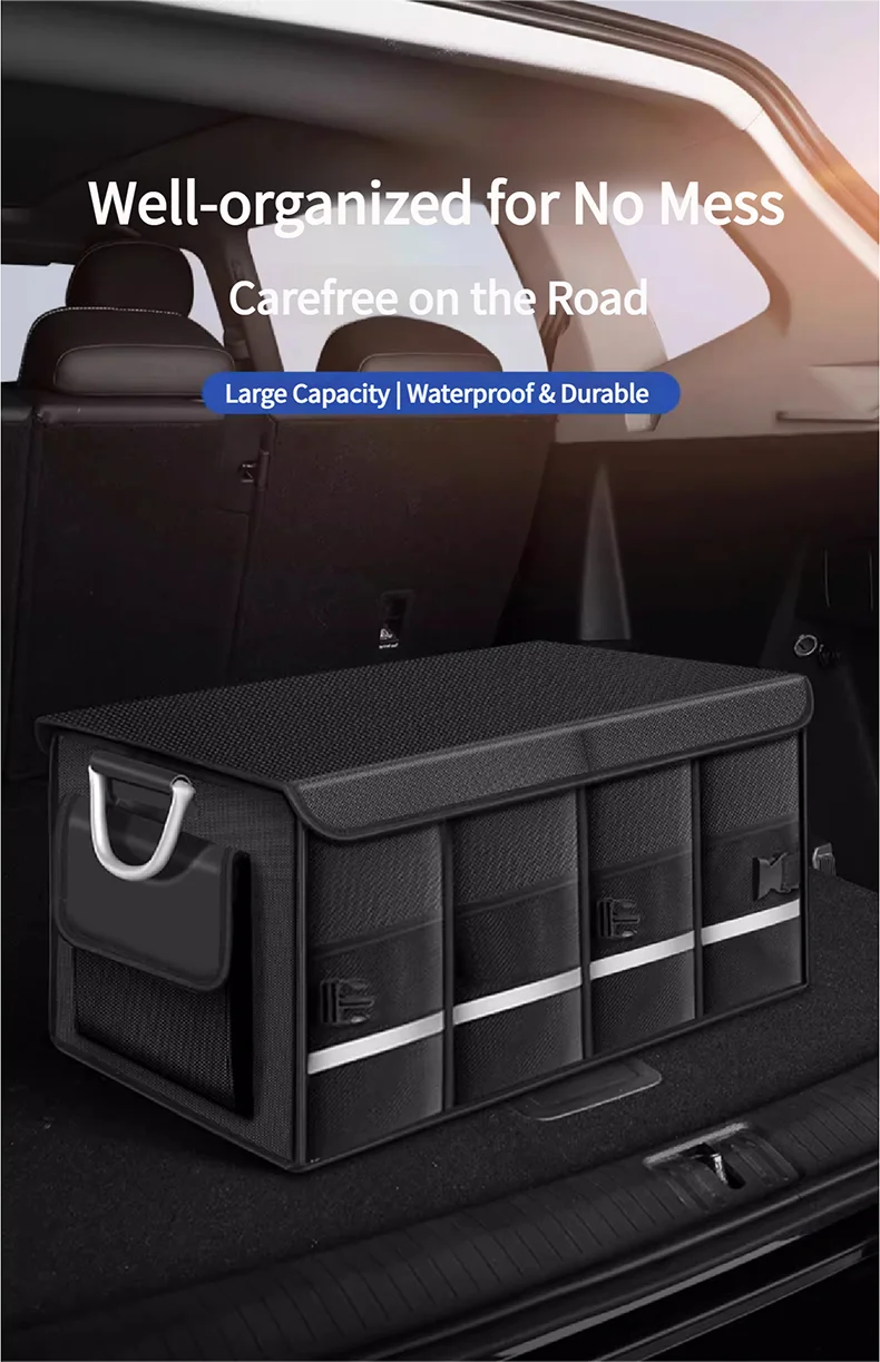 Robuster 72-Liter-Kofferraum-Organizer für das Auto, faltbare Aufbewahrungsbox mit großem Fassungsvermögen, hochdichter Oxford-Stoff, wasserdichter Auto-Organizer – Detail 1