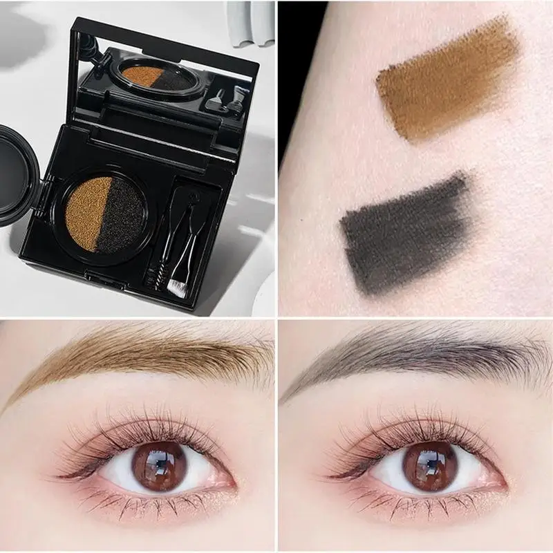 Eyebrow Pomade Two Color Eyebrow Mascara Eyebrow & Eye Liner Cream with Stamp Waterproof Eyebrow powder with Double-Ended Brush