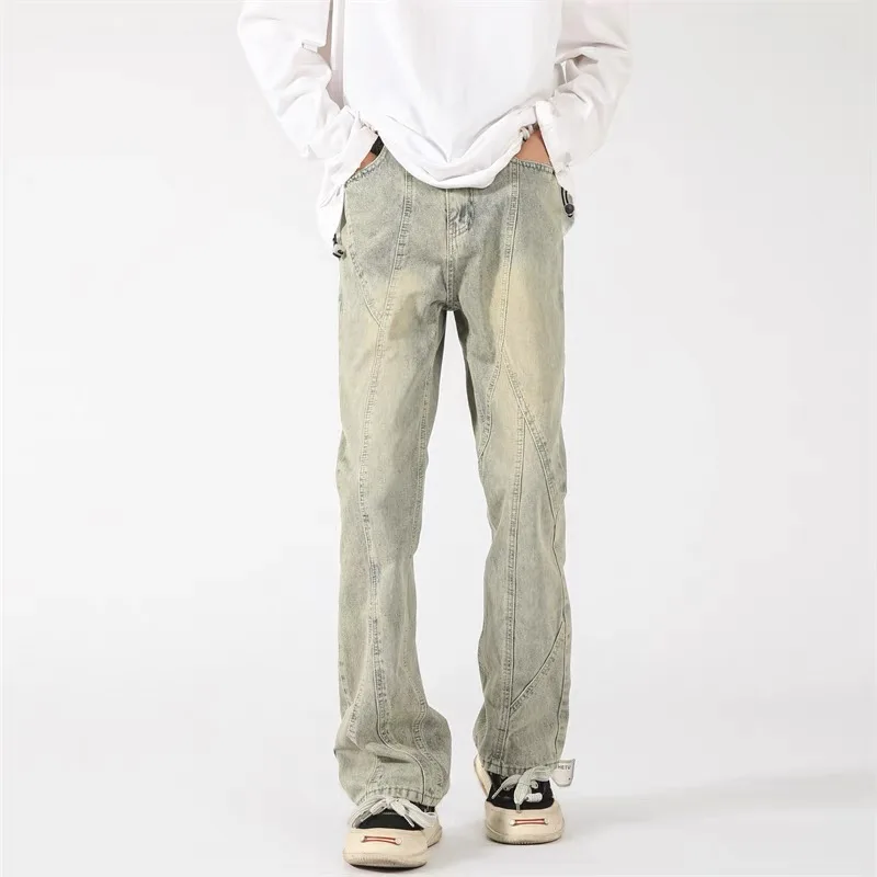 

Джинсы American Sle Yellow Clay Dye для мужчин и женщин, повседневные, прямого кроя, с лоскутным дизайном, облегающие, молодежные, модные, износостойкие