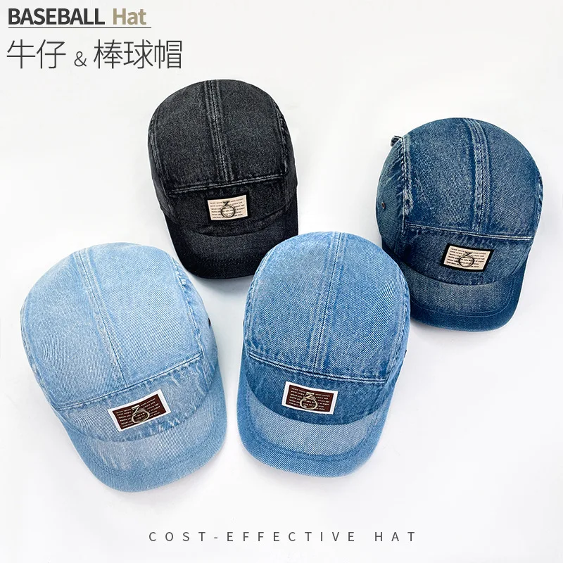 

Big Head Versatile Washed Denim Duckbill Hat Short Brim Five Piece Hat Men Women Sun Shading Face Small Baseball Cap 4m796
