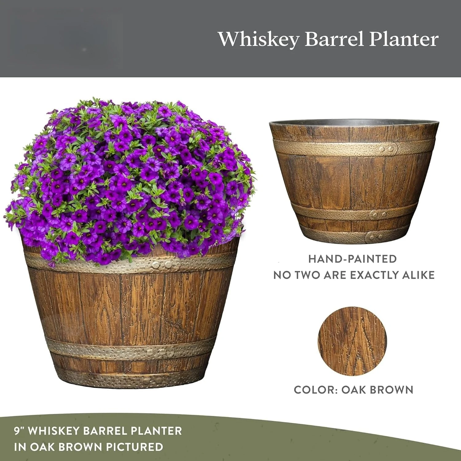 4-Pack Whiskey Barrel Resin Planters with Drainage Holes & Tag Slots, 20.5