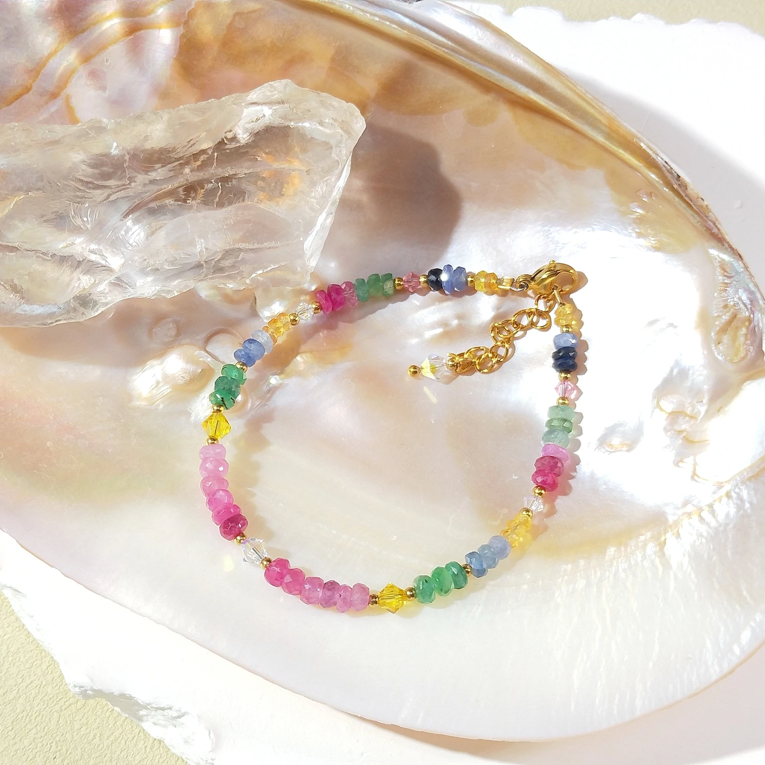 Lii Ji Sapphire Emerald Ruby Austrian Crystal 14K Gold Filled /Stainless Steel Bracelet Natural Gemstone Handmade Jewelry