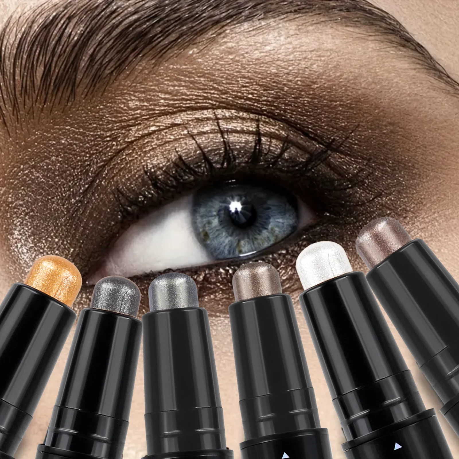 1PC マルチカラーグリッターアイシャドウスティック – 光沢のあるマット仕上げ、2色のデザイン、パール調、毎日のデートのニーズに最適