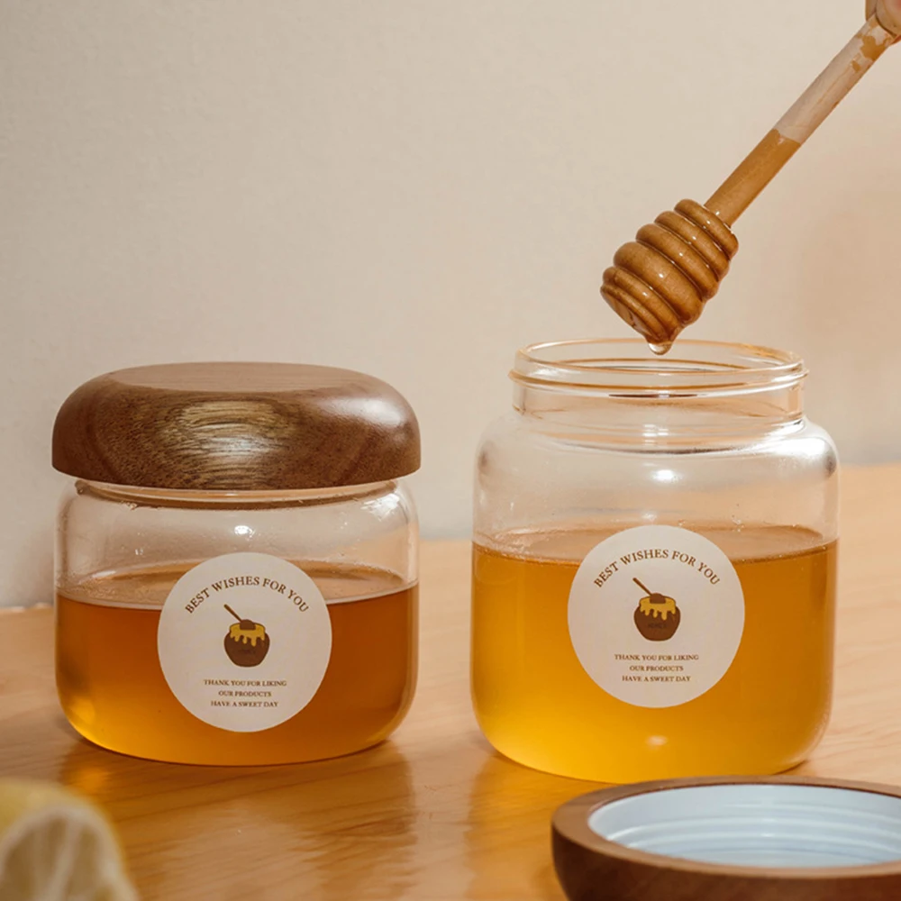 Honey Bottle Glass Sealed Tea Can Food Grade Jam Storage Storage Bottle with Tray Multifunctional Home Kitchen Storage Supplies