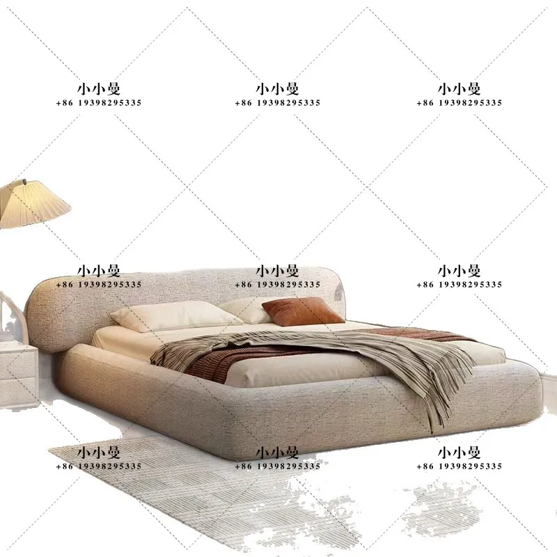 Cotton and linen fabric hug bed modern simple cream style double master bedroom wedding bed large flat