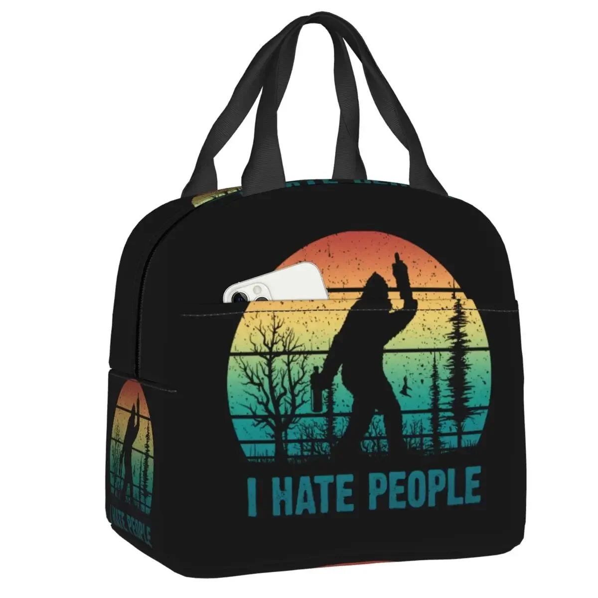 Bigfoot I Hate People Lunch Bag Women Portable Cooler Thermal Insulated Lunch Box for Work School Multifunction Food Tote Bags