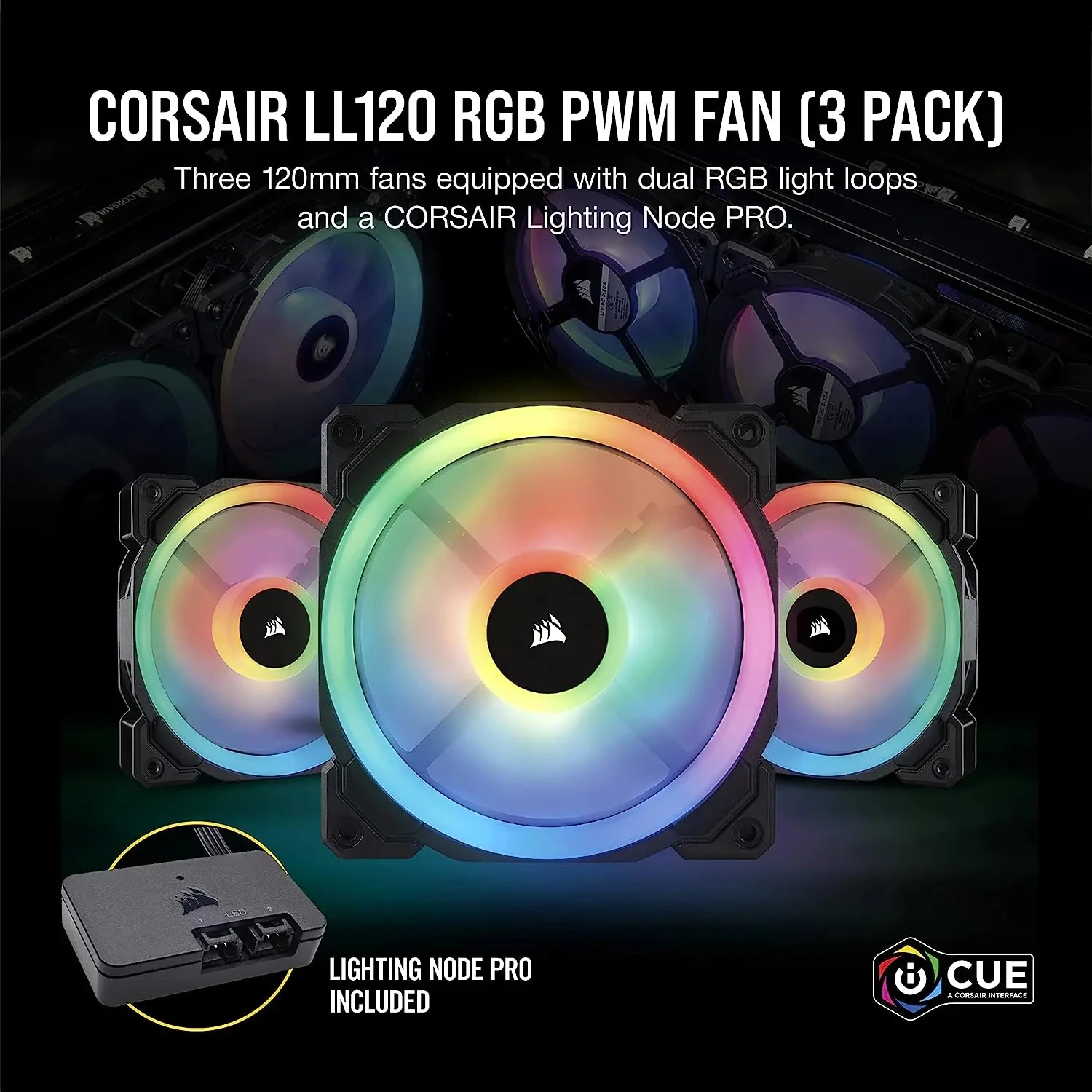 Corsair LL Series LL120 RGB 120mm RGB LED Fan with Lighting Node PRO White Lighting Node PRO Suitable for e-sports computers