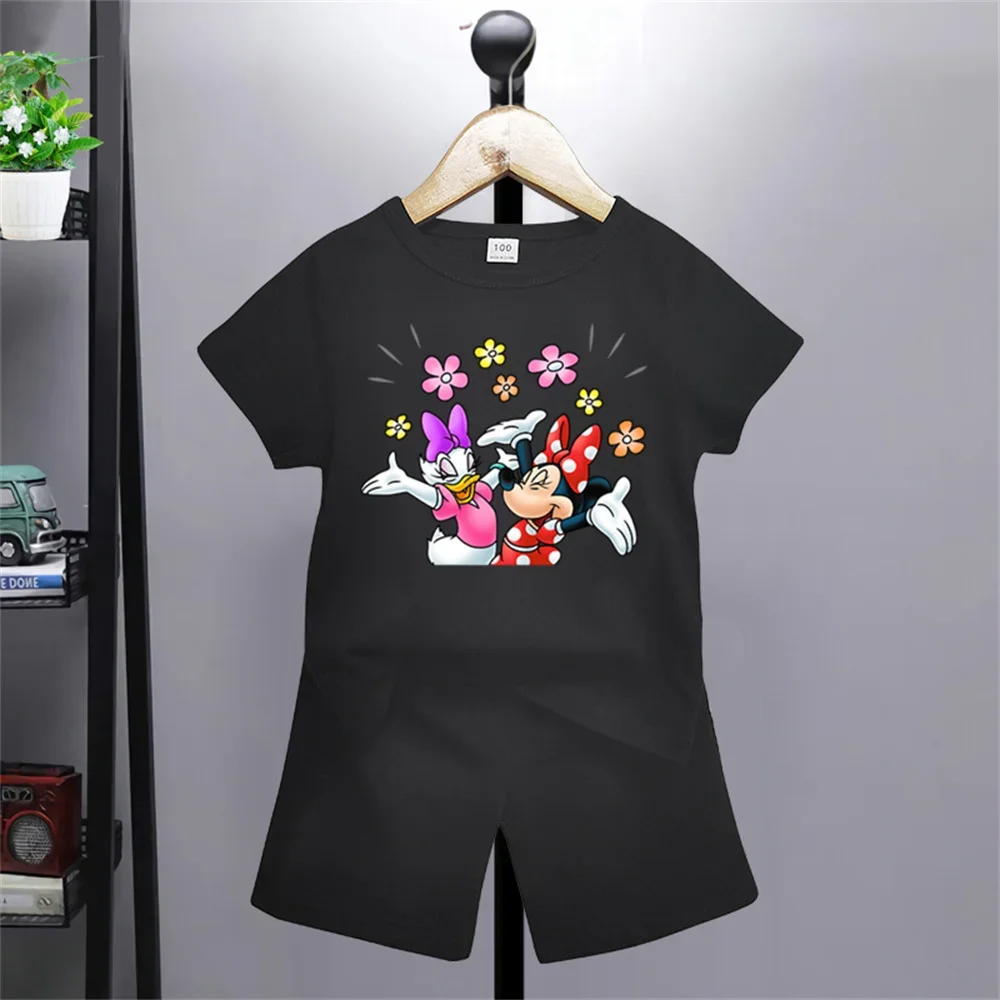 New Disney Mickey Mouse Short Sleeve Shorts Set Boys Girls Kids Sweatshirt cartoon top casual promotional clothing 100-160