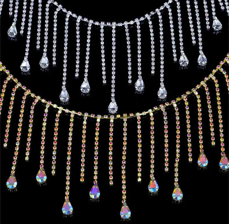 10 Yards Strass Unregelmäßige Quaste Kette Glitter Kristall Diamant DIY Kunst Auto Hochzeit Party Geschenk Dekoration Strass Band – Detail 2