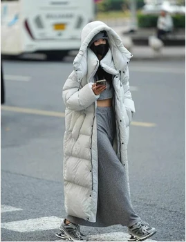 INS Dames Lange Gewatteerde Jas Met Capuchon Maxi Lengte Lange Mouw Puffer Jas Gewatteerde Jas Winter Bovenkleding Warm Gewatteerde Dikker Jas