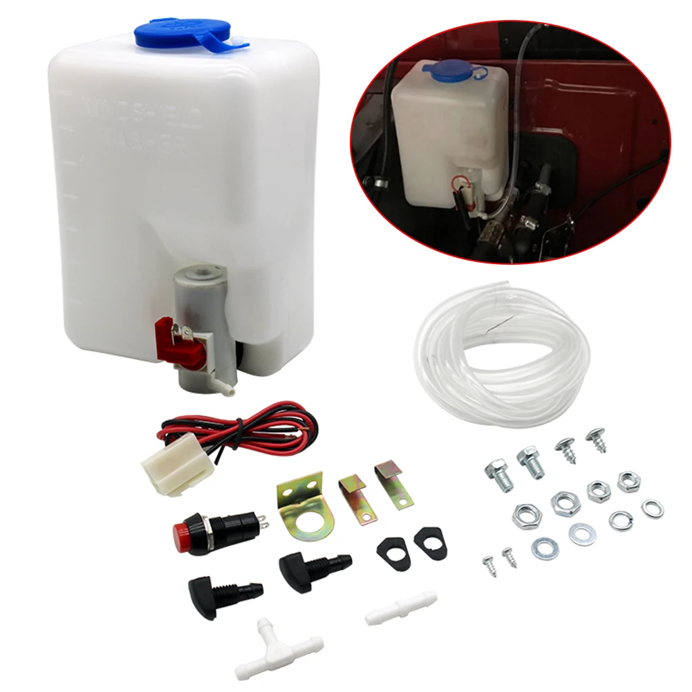 

1.5L 12V Universal Windshield Washer Bottle Tank Pump Wiper System Reservoir Kit Jet Switch Clean Tool