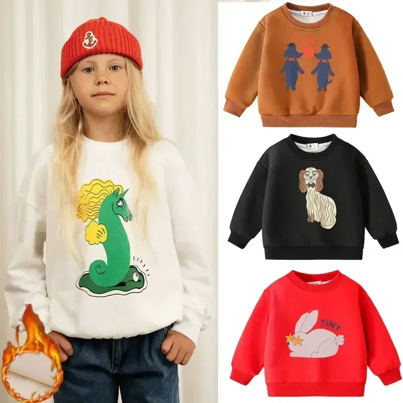 

Winter Kids Sweatshirts Plus Velvet Pullover for Boys Warm Girls T-shrits Fashion Print Children Outerwear Toddler Sweaters