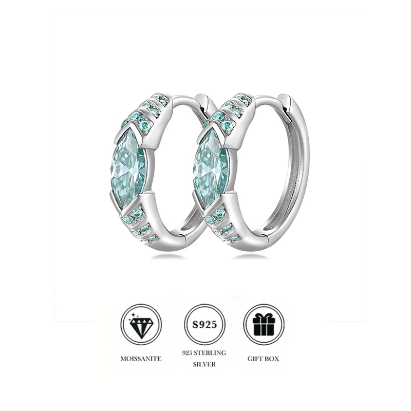 

Элегантные синие серьги-хагги с муассанитом в форме маркизы из стерлингового серебра 925 пробы, вневременные серьги-кольца для повседневной носки и особых случаев