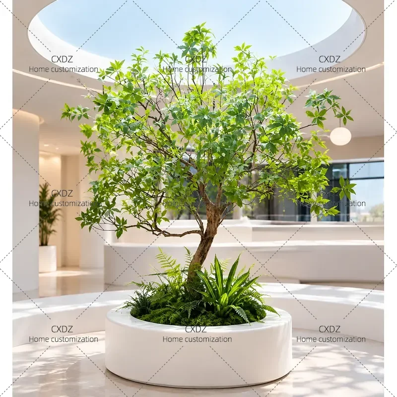 Simulated Drunk Wood Tree with Bionic Green Plants Large Fake Tree for Porch Landscaping Island Spring Flower Decor