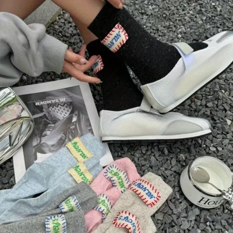 5 أزواج من الجوارب العصرية للرجال والنساء، مصممة بملصقات قماشية مصنوعة يدويًا للدفء