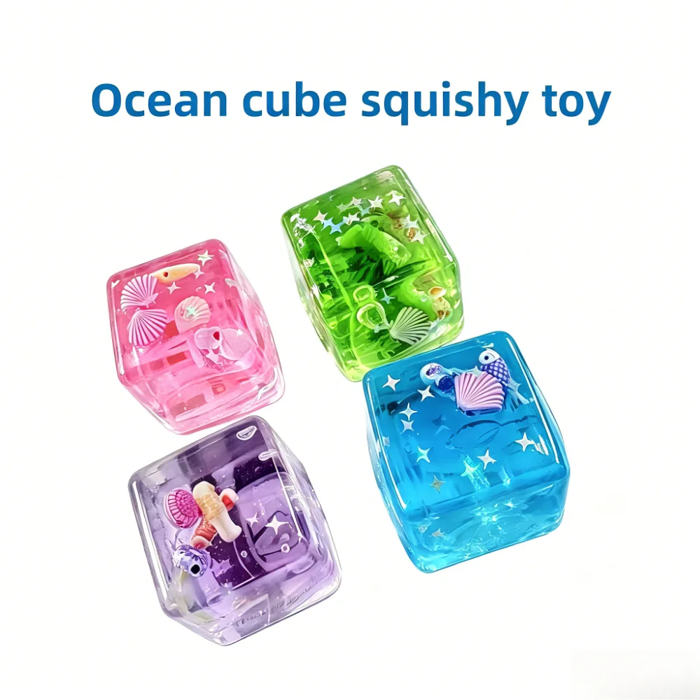 New 3D Ocean Series Square Squishy Toy,Stress Relief Toy,Slow Recovery Water Cube Squishy Fidget Toys Sloth Stress Reliever Toys