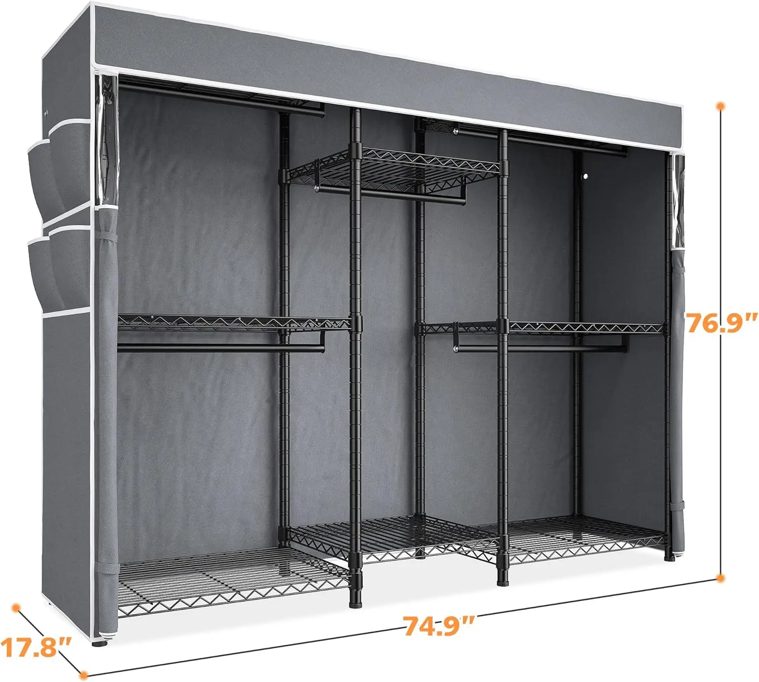 

Heavy Duty Clothes Rack with Cover Loads 900LBS Portable Clothing Racks for Hanging Clothes,