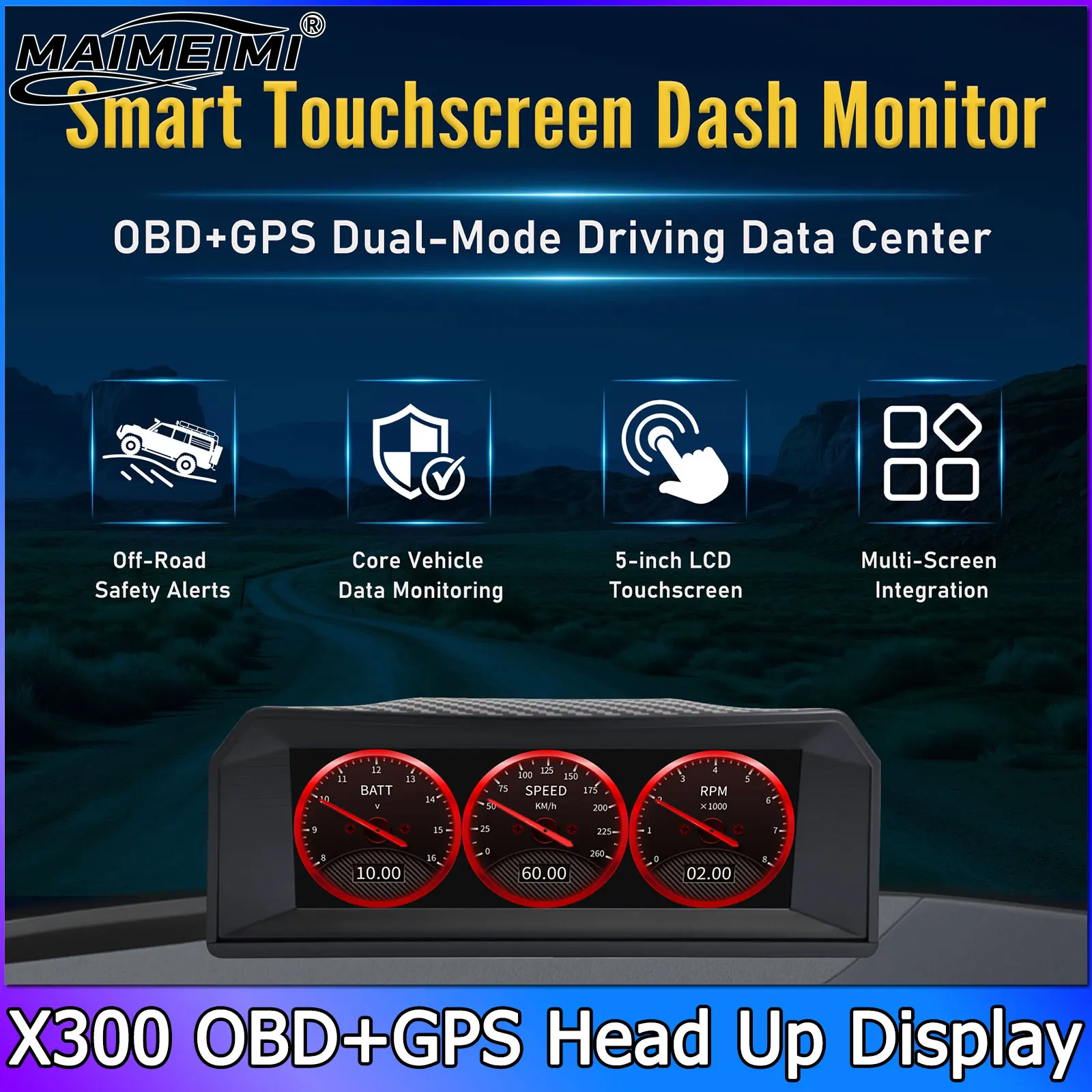 X300 OBD GPS HUD Multifunctional Instrument Display Speed Oil Water Temperature Vehicle Speed Turbine Pressure Tacho RPM Fuel