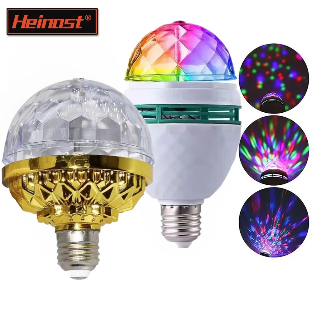 Heinast E27 LED RGB Lamp Bulb Magic Color Projector Auto Rotating Atmosphere Stage Light For Holiday Party Bar KTV Disco