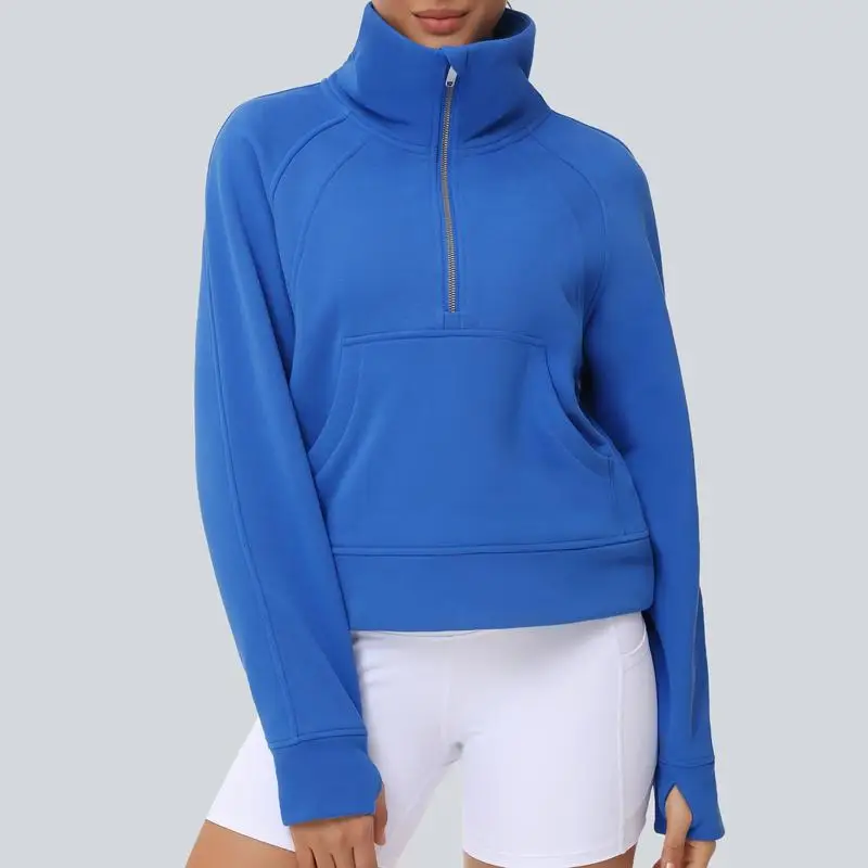 THE GYM PEOPLE Womens' Half Zip Pullover Fleece Crop Sweatshirt Hoodie Womenswear