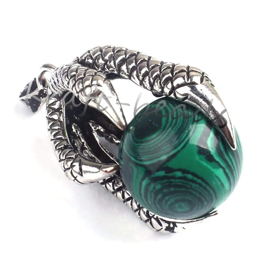 Antique Silver Dragon Claw Crystal Round Beads Pendants For Women DIY Necklace Natural Amethyst Rose Quartz Man Jewelry No Chain