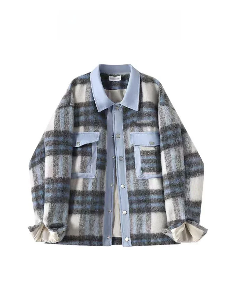 

Женское шерстяное пальто в клетку, свободное пальто на осень-зиму, модное тюре, маленький размер, ленивый топ на пуговицах, длинный воротник све