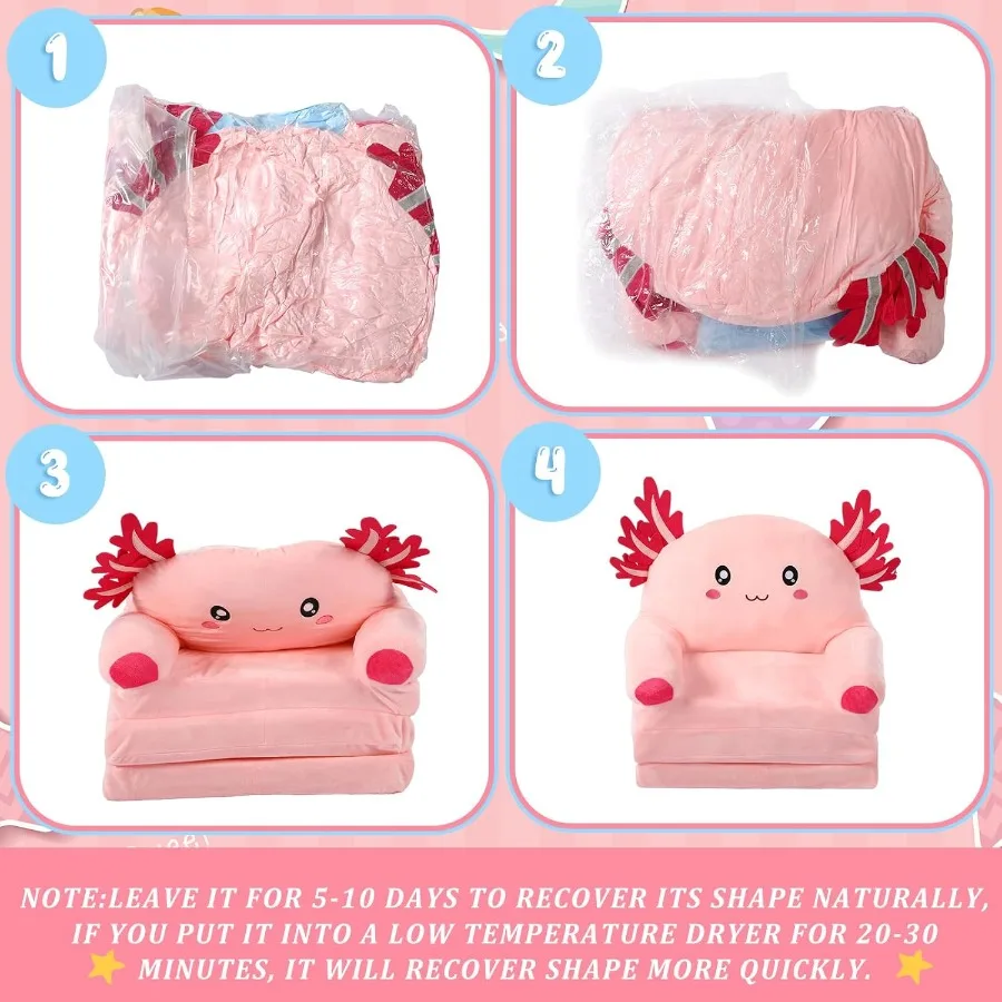 Sofá infantil conversível 2 em 1 rosa claro com cobertor para: sofá dobrável macio para cochilar, leitura e brincadeira, ideal e confortável