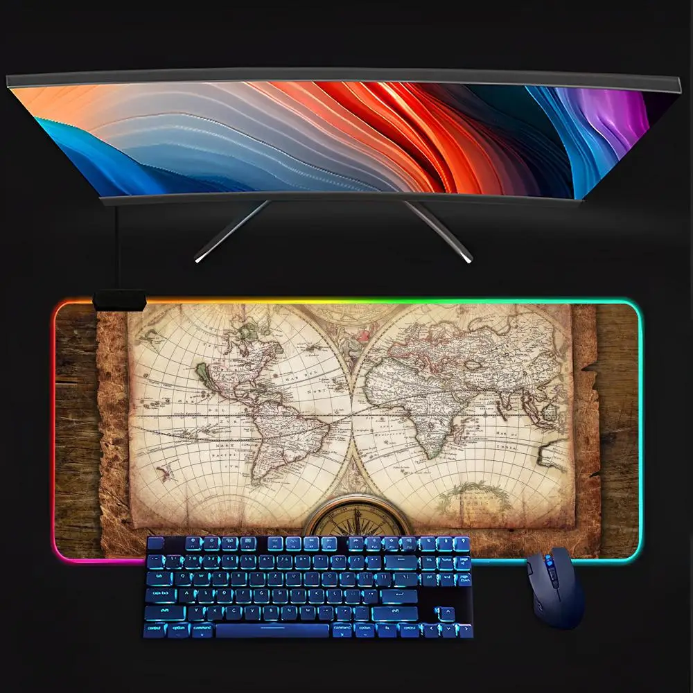 Vintage Nautical Map Mouse Pad RGB Pc Gamer Keyboard LED Glowing  Rubber Gaming Computer Mause pads Cute Cartoon Gaming Computer