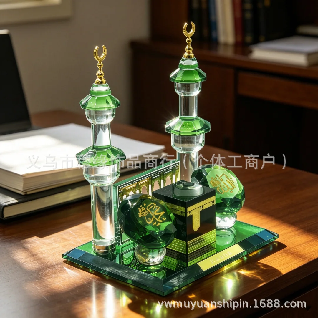 DSA5 light luxury diamond-encrusted double-column Kaaba ornament, double-column three-dimensional carving, home decoration