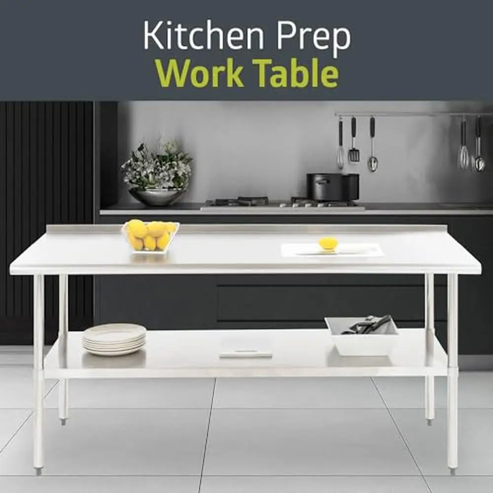 Mesa de trabajo de preparación certificada por la NSF, de acero inoxidable, para restaurante, cocina, 72x30 pulgadas, comercial, resistente, diseño fácil de usar, calibre 18