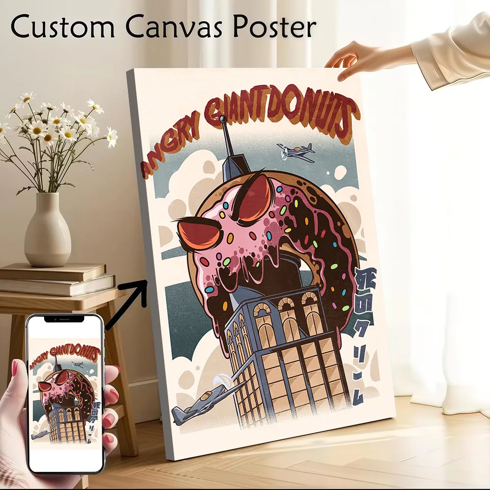 Angry Giant Donuts Canvas Wall Arts Poster Customizable Pictures Printing for Room Decor Luxury Decoration Art of Murals Bedroom