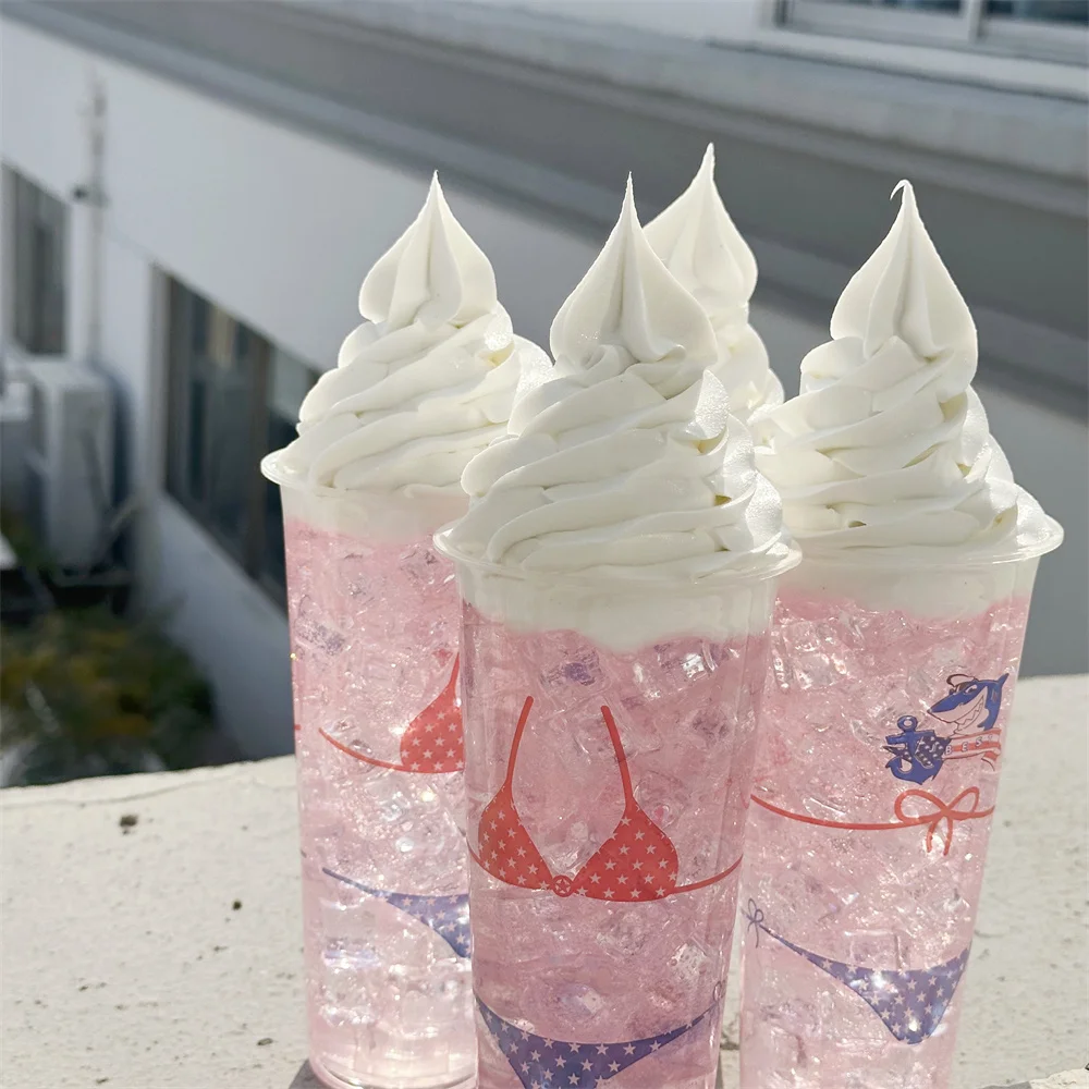 700cc 24oz Transparent Crystal Pink Bubble Water Ocean Beach Summer Whipping Cream Car Simulation Food Model Ice Cube Shine