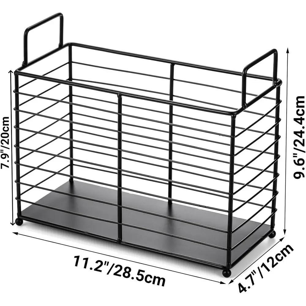 Metal Magazine Rack, Newspaper Book Tablet Storage Basket, Holder Mail Organizer Bin with Handles, Iron Wire Black Stand Holder view 2