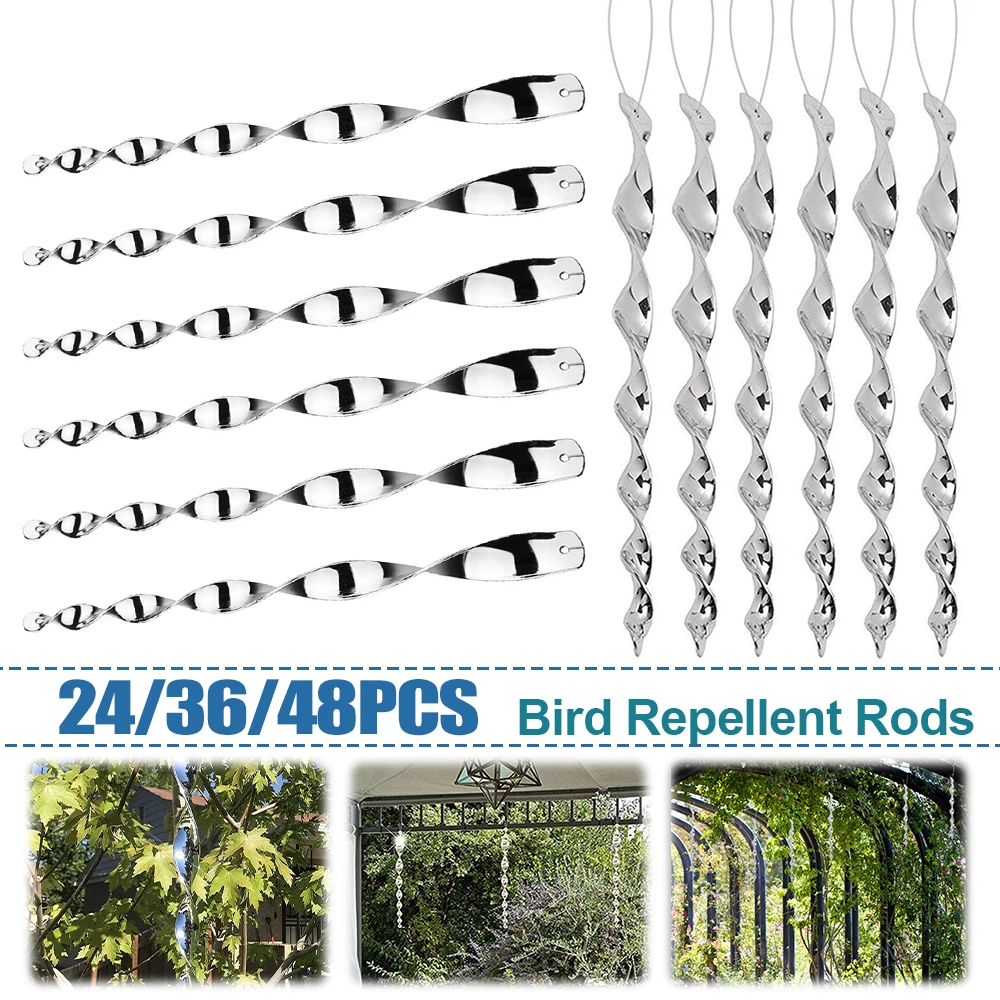

24/36/48 шт. светоотражающий репеллент для птиц, вращающийся стержень для отпугивания птиц, светоотражающий спиральный отпугиватель птиц, балкон, домашний садовый декор