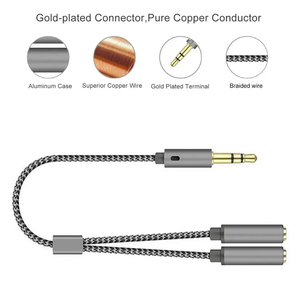 Headset Adapter Headphone Mic and Speaker Y Splitter Cable 3.5mm Audio Male to 2 Female For Earphone Extense Mobile Audio