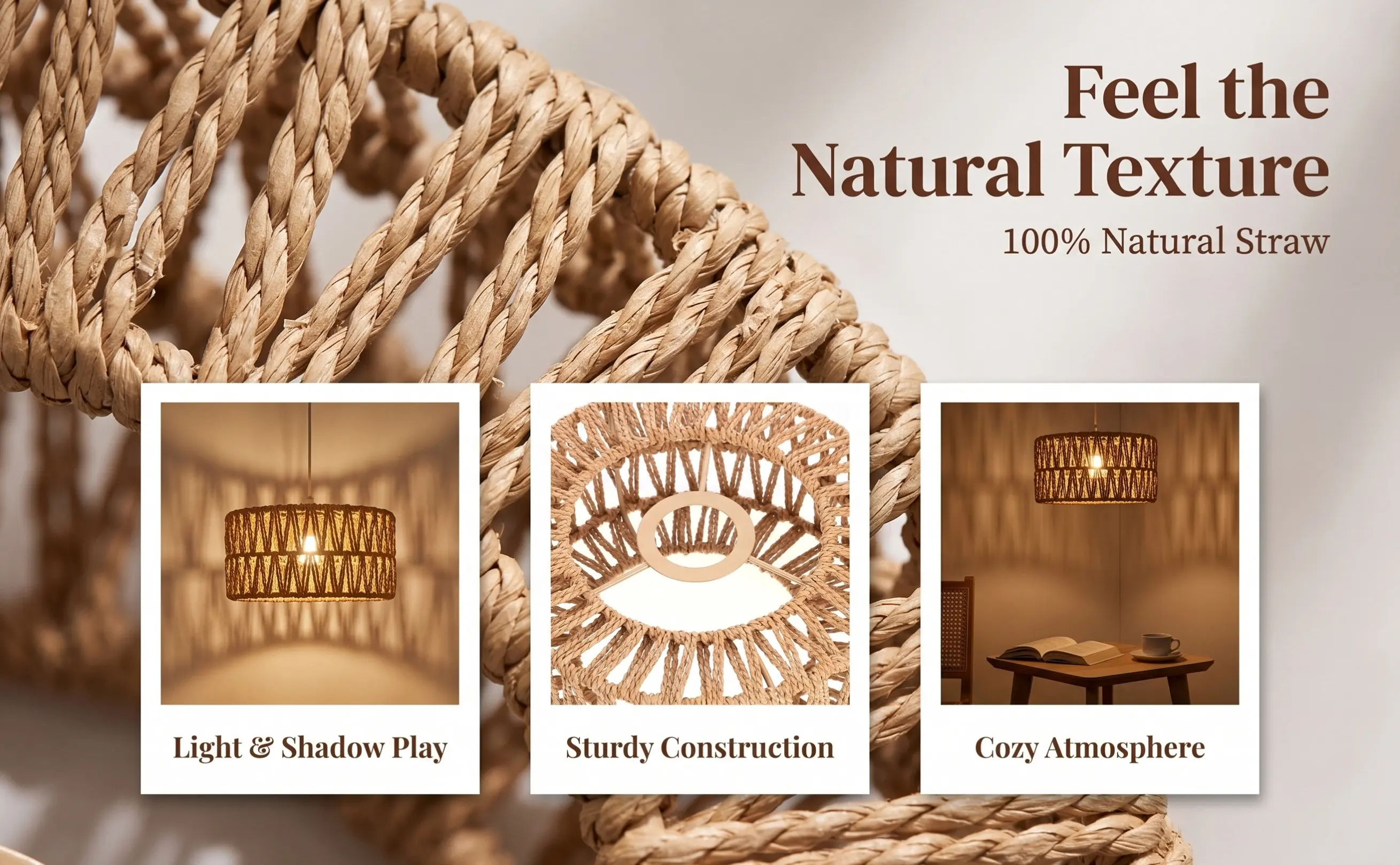Straw Rope Woven Lampshade Rustic Ceiling Lamp Cover Size S Barrel Pendant Lamp Shade Indoor Lighting Accessory