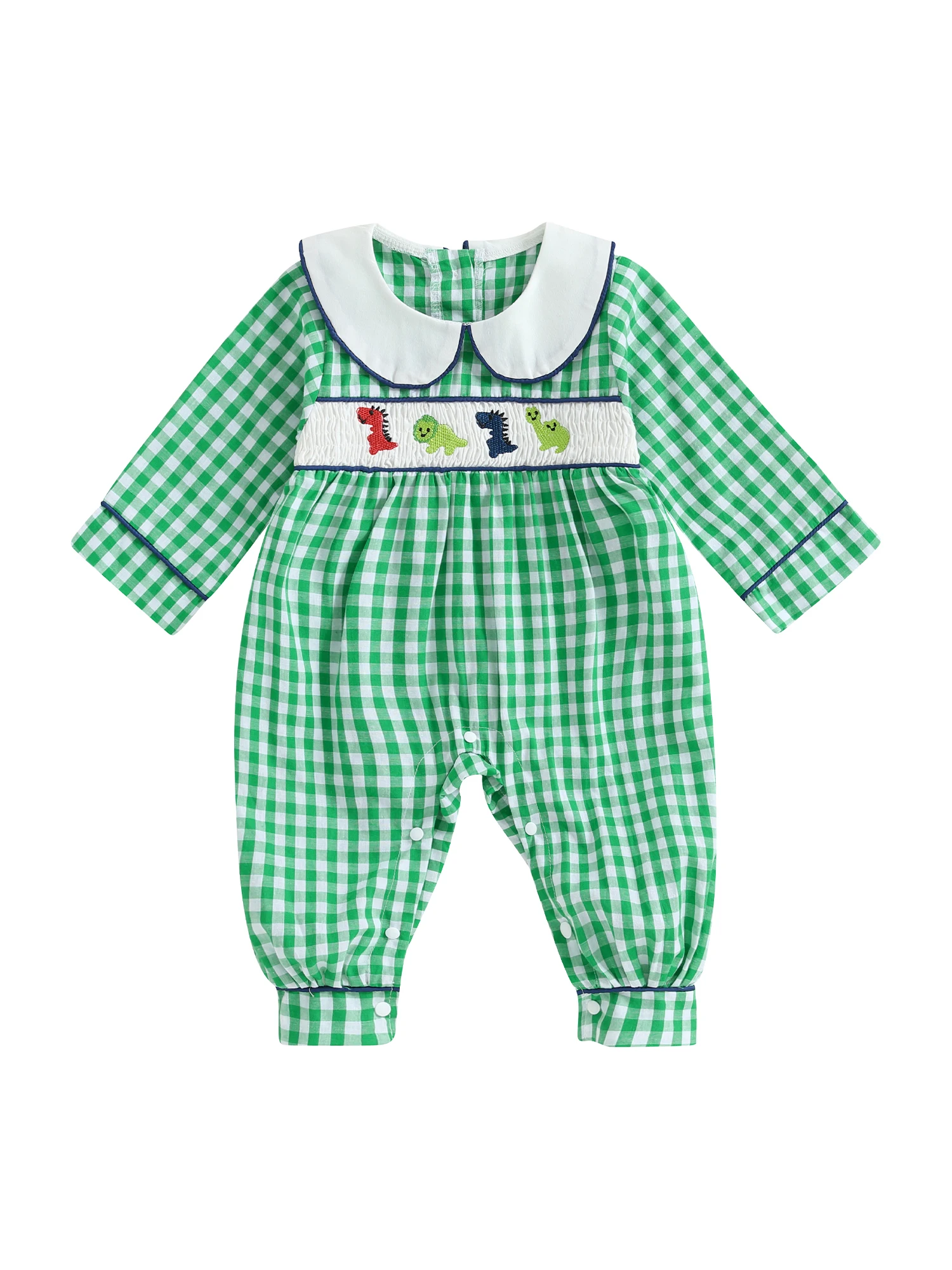 

Боди для маленьких мальчиков с длинными рукавами и круглым вырезом с милой вышивкой динозавра идеально подходит для осени и зимы