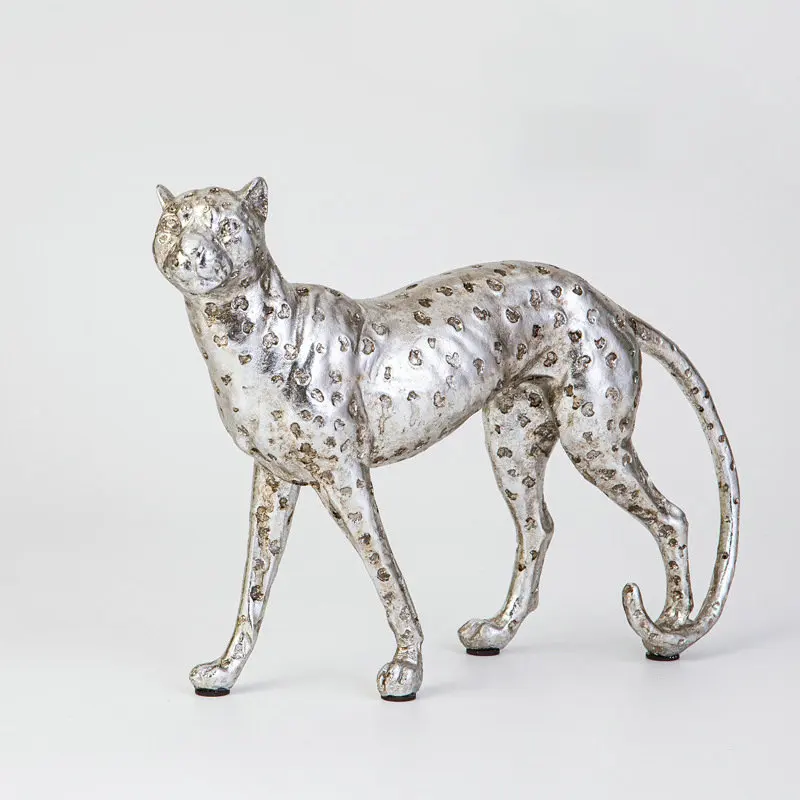 Silver cheetah desktop ornament, stylish art cheetah ornament in the living room, modern minimalist synthetic resin ornament