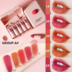 5 PCS Peach Mini Lipstick Set Matte Velvet Long-Lasting Coloring Lip Gloss Waterproof Non-Stick Cup Makeup For Women Cosmetics