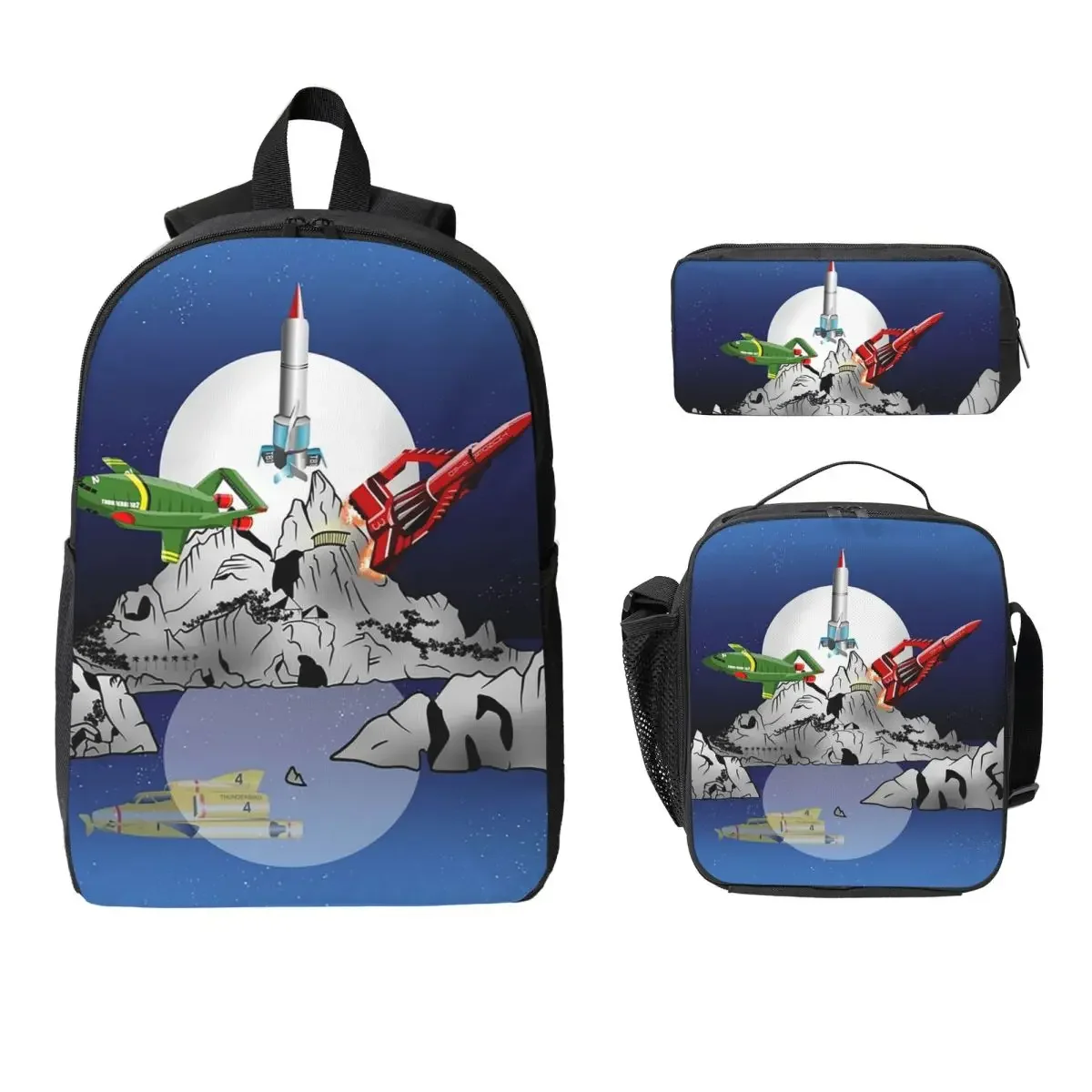 Thunderbirds Tracy Island Backpack Student Boy Girls BookBag School Bag Laptop Shoulder Bags 3ps Insulated Lunch Bag Pencil Case
