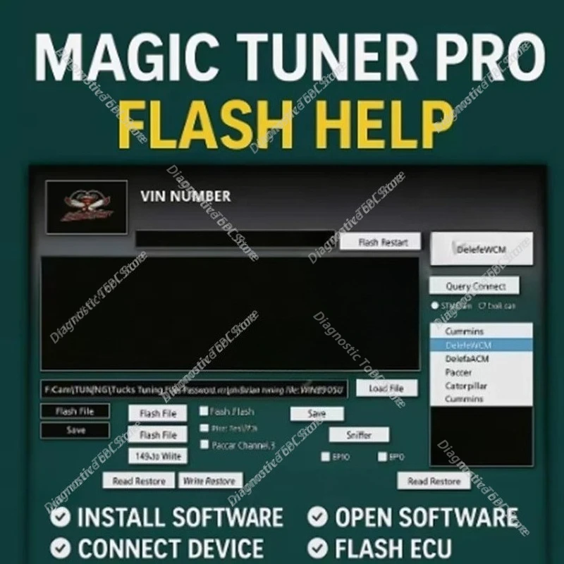 NEW 2026 MAGIC TUNER PRO Flash The Blocks Truck Flash Tool Simply Flash The Block with A Binary Tuner Delete GHG 17 Detroit ACM