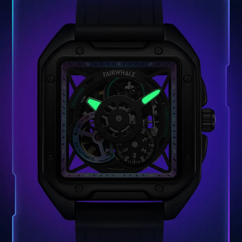 Mark Fairwhale Orologio automatico da uomo Cinturino in silicone alla moda Orologio da polso meccanico sportivo impermeabile con fasi lunari