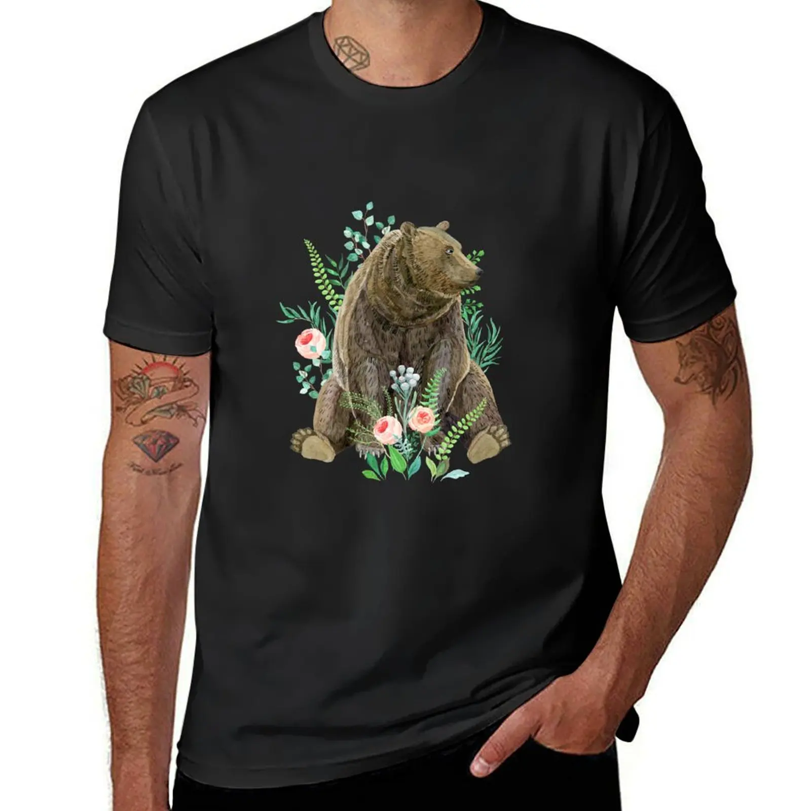 

bear sitting in the forest T-Shirt Blouse quick drying summer tops shirts graphic tees mens funny t shirts