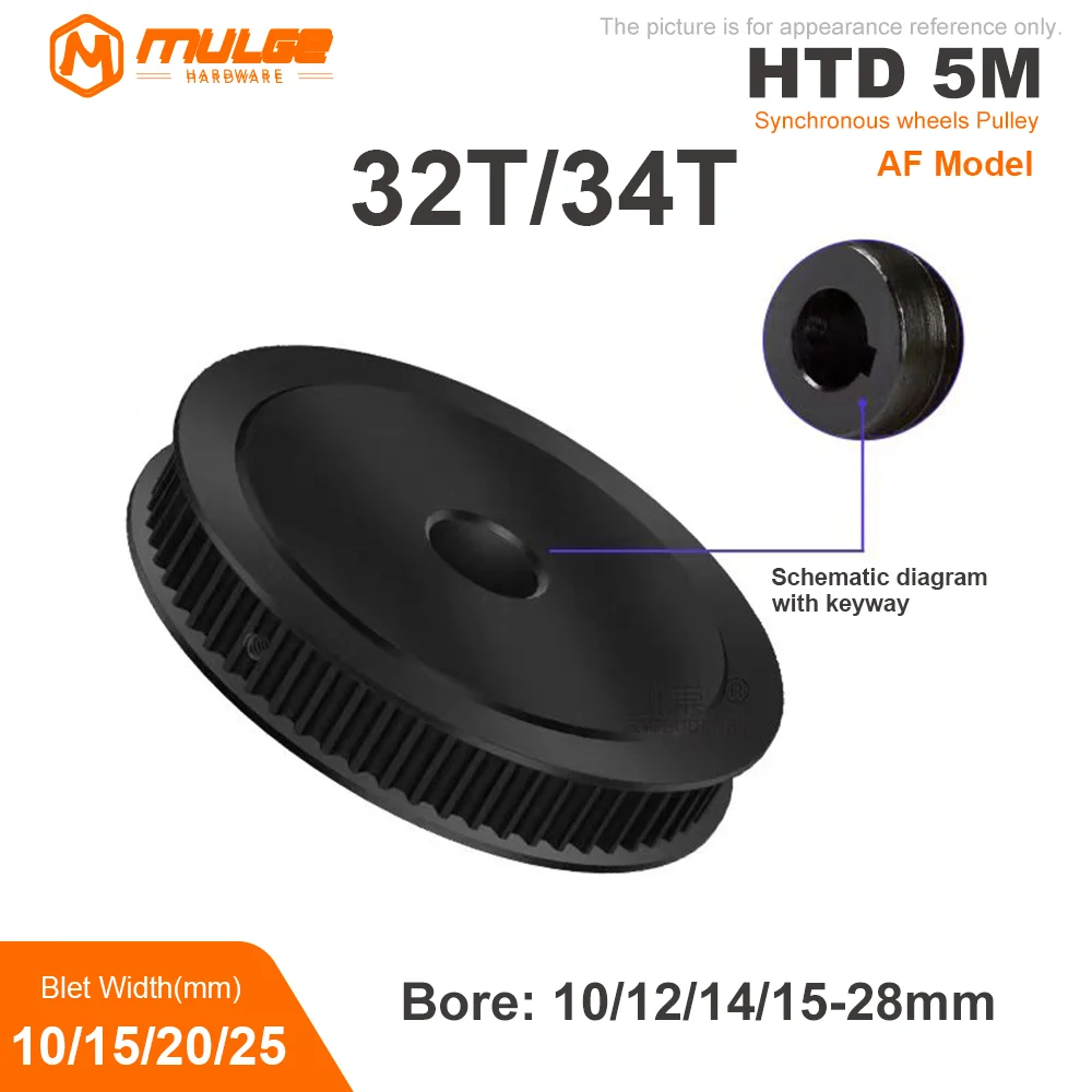 HTD 5M Timing Pulley 32 Teeth 34 Teeth 11/16/21/27mm Width Black Steel Synchronous Belt Wheel Bore 10mm-28mm Gear Pulley