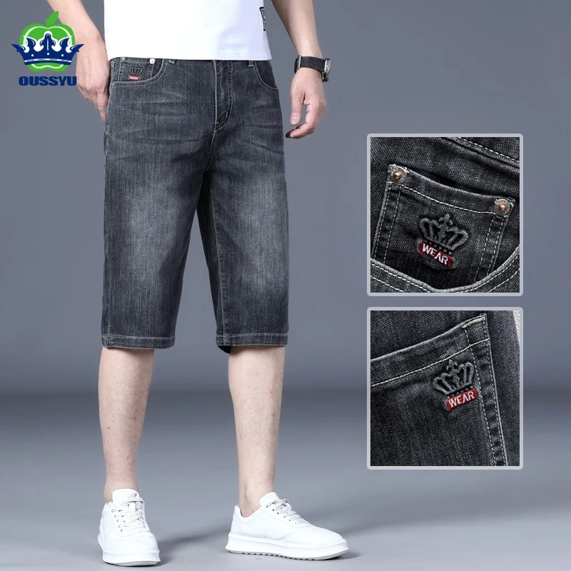 

Brand Clothing Men's Summer Denim Shorts Thin Cotton Casual Shorts Baggy Elastic Straight Pants Jeans Shorts Bermuda Jorts Man