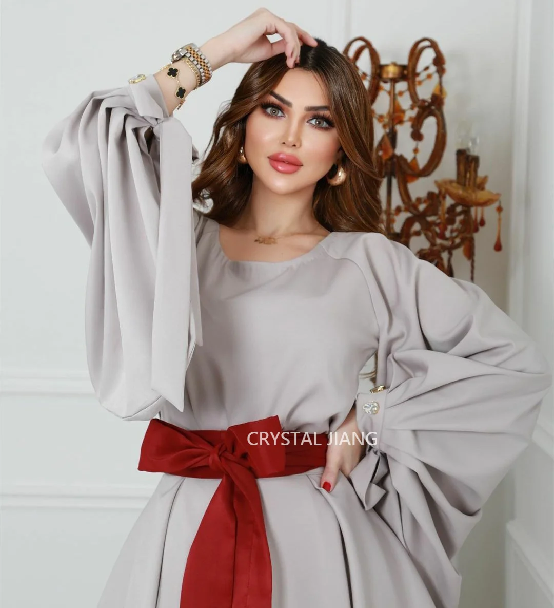 Classic Short Square Collar Crepe Evening Dresses فساتين السهرة A-Line Ankle Length Pleated Prom Dress Robe de soirée for Women