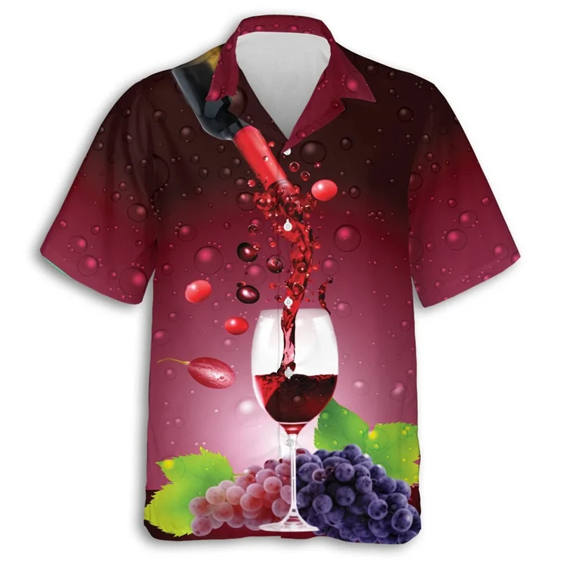 3D Print Sparkling Wine Graphic Hawaiian Shirt For Mens Summer Short Sleeve Champagne Button Down Beach Shirt Mens Blouse Tops